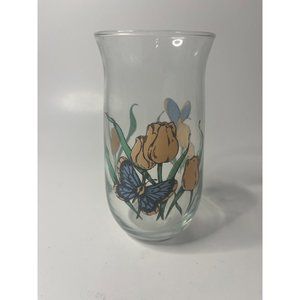 Vintage Tulip and Butterfly Drinking Glass 5.75”